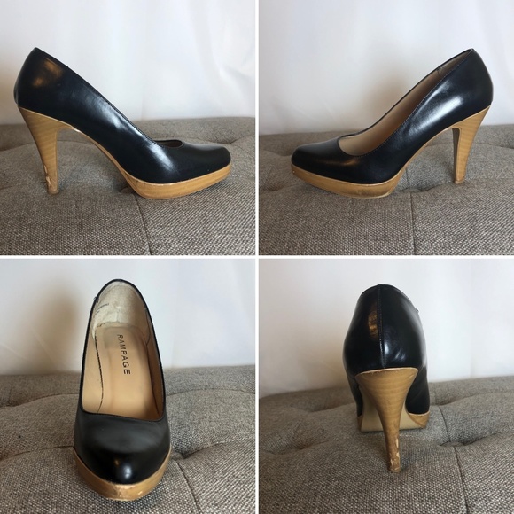 Black Pumps with Wood Look Heels - Picture 4 of 6